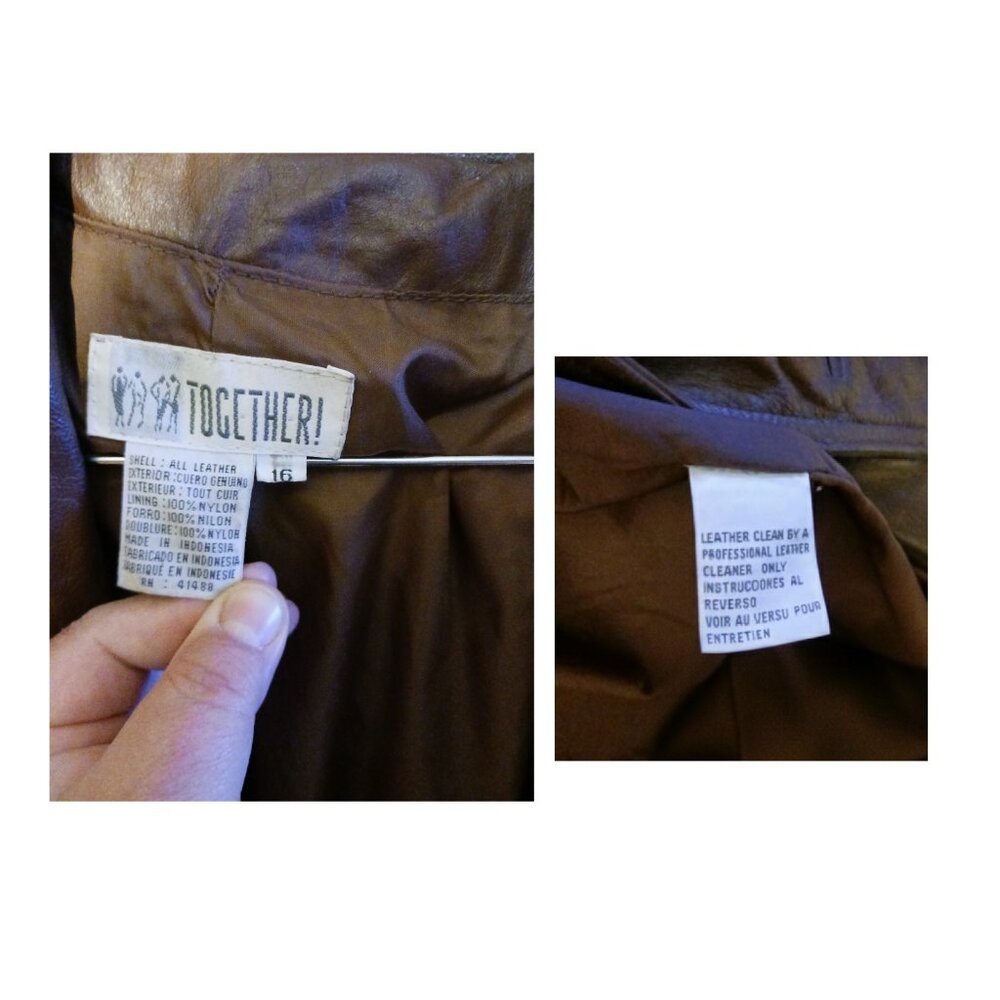 Vintage 80s Together Leather Double Breasted Maxi Trench Coat Brown Womens Sz 16 - Picture 4 of 8